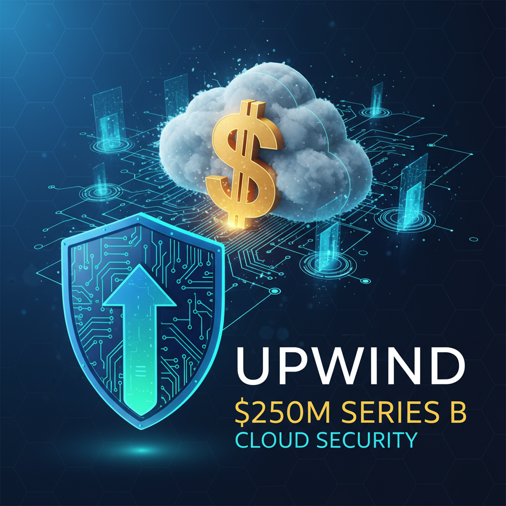 A digital shield with an upward arrow, protecting a cloud with a dollar sign, representing cloud security funding.