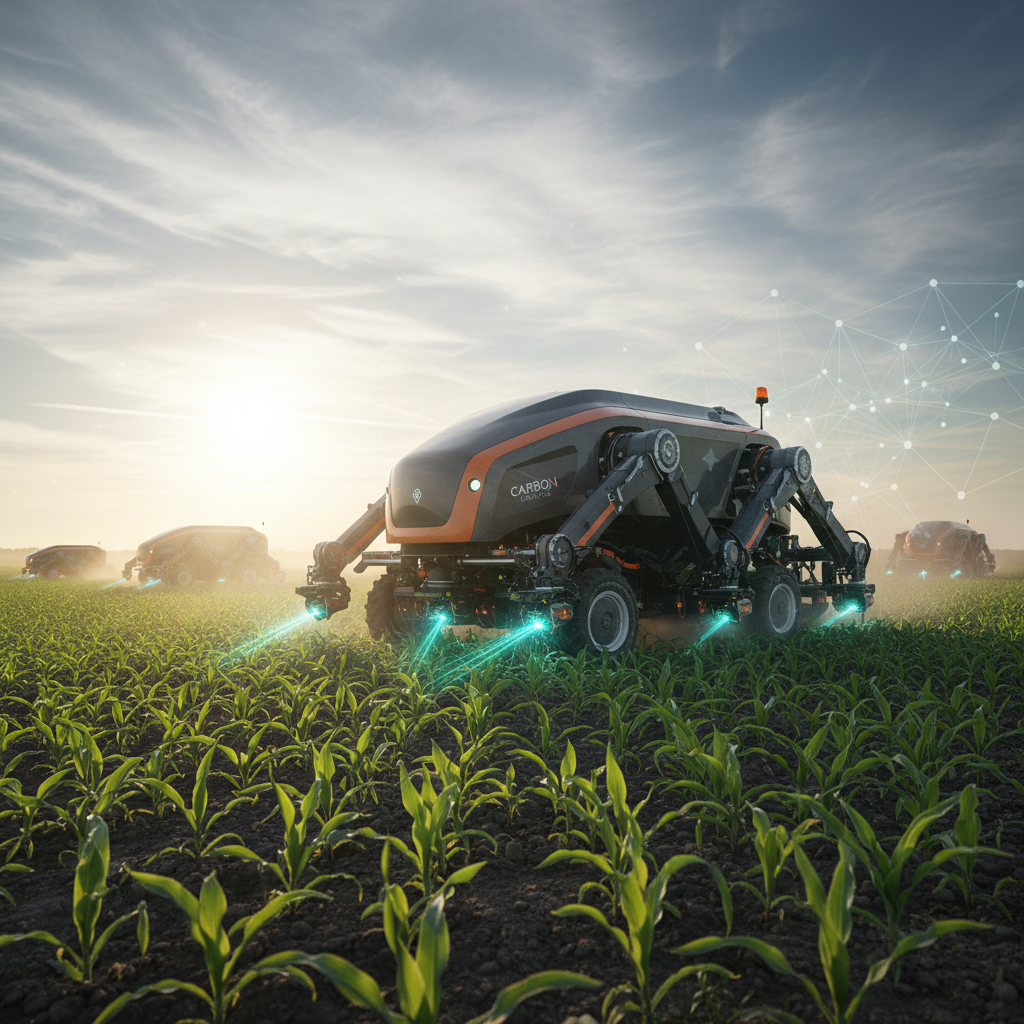 An advanced Carbon Robotics autonomous weed-killing robot with laser technology operating in a crop field.