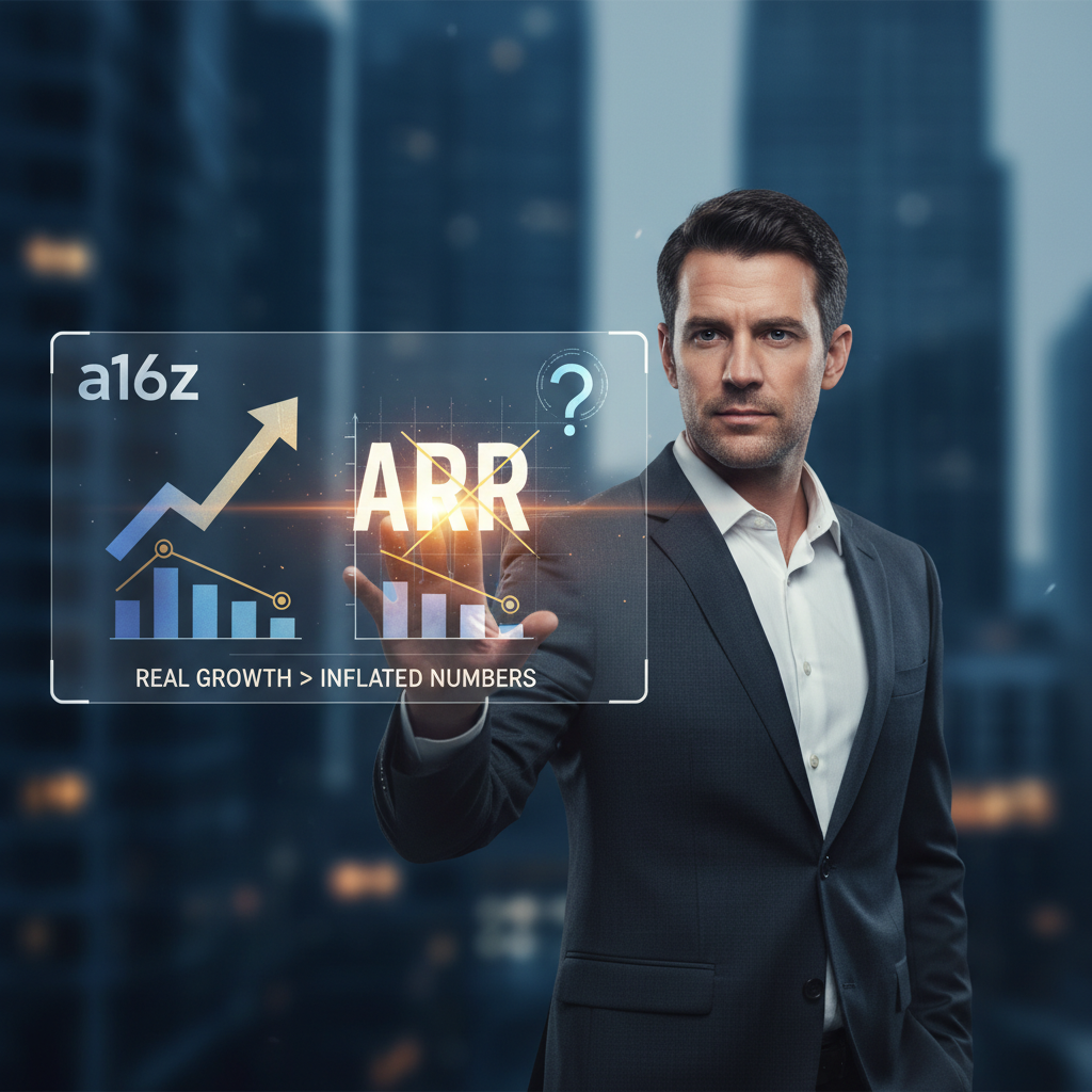 A business professional interacting with a holographic display showing financial graphs and "ARR" with a question mark.