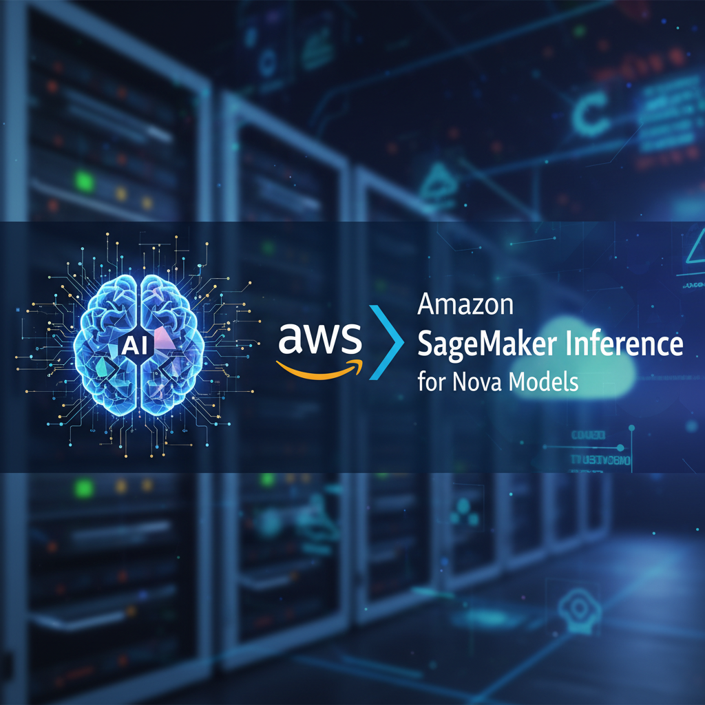 A banner featuring a glowing AI brain and the AWS logo, with "Amazon SageMaker Inference for Nova Models" text.