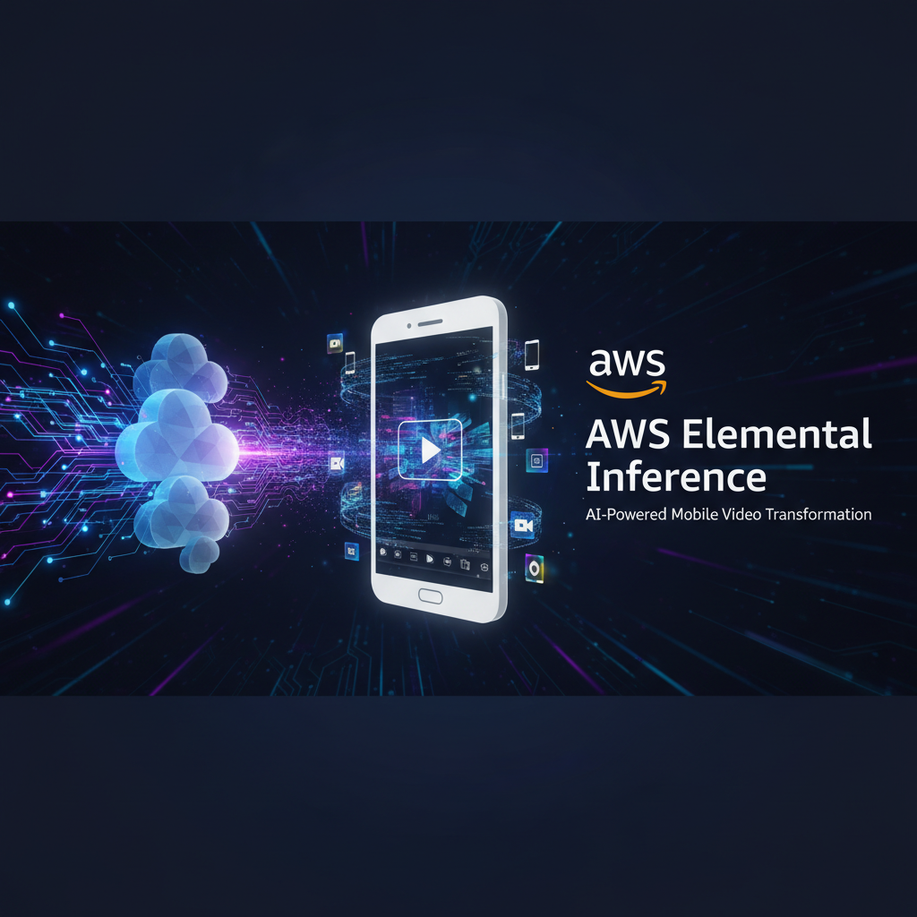 A professional image depicting mobile video transformation with AI and cloud computing, featuring a smartphone and cloud icons.